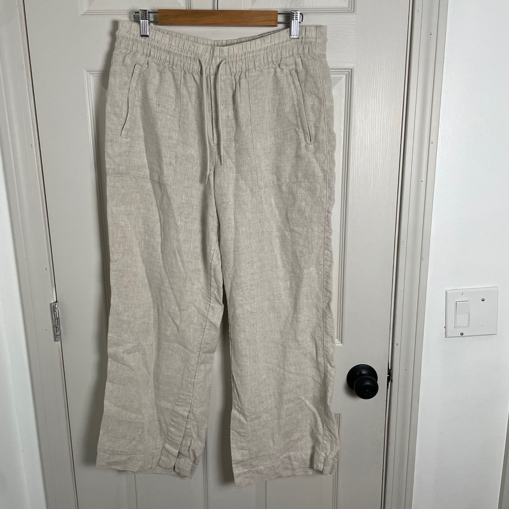 Athleta Linen Wide Leg Pants Womens Medium Tan Lightweight Coastal Summer Beachy